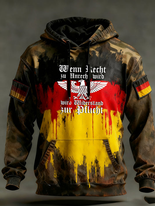 Férfi vintage német zászló művészeti nyomtatás hoodie