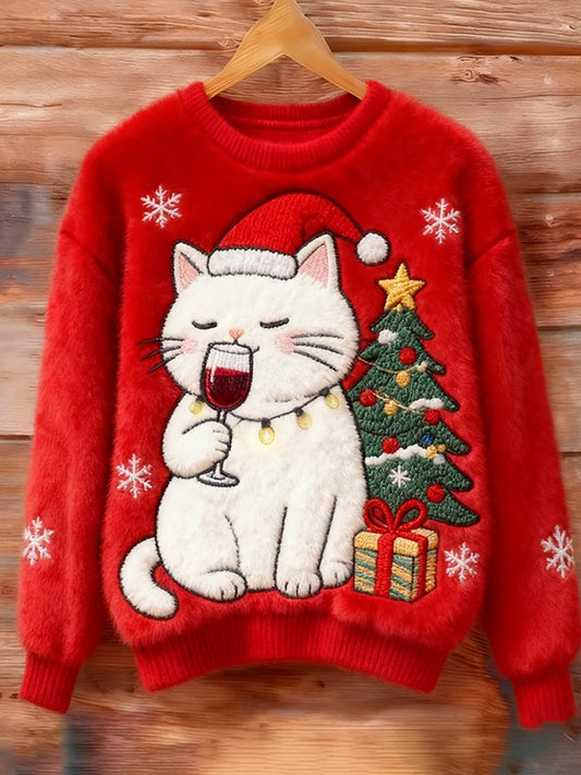 Női vintage karácsonyi művészet nyomtatás hangulatos flanel pulóver