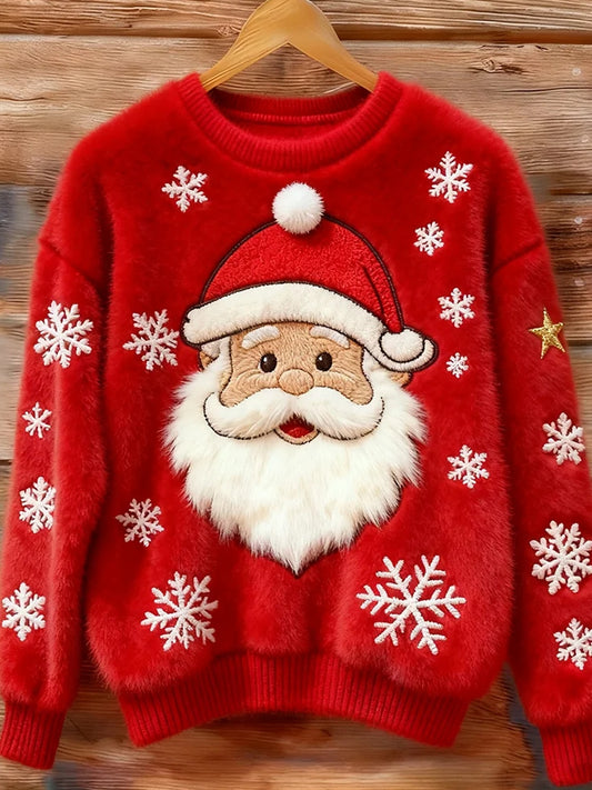 Női vintage karácsonyi művészet nyomtatás hangulatos flanel pulóver