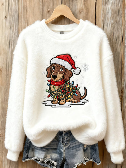 Női vintage karácsonyi művészet nyomtatás hangulatos flanel pulóver