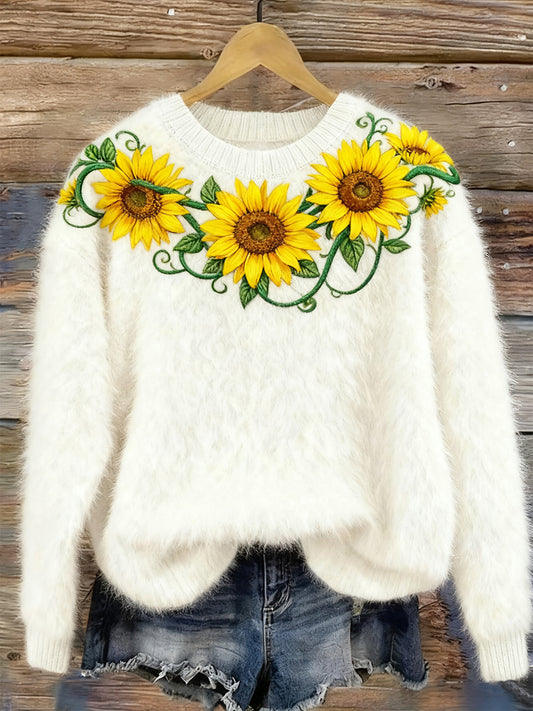 Női retro karácsonyi virágos művészet nyomtatás kényelmes flanel pulóver