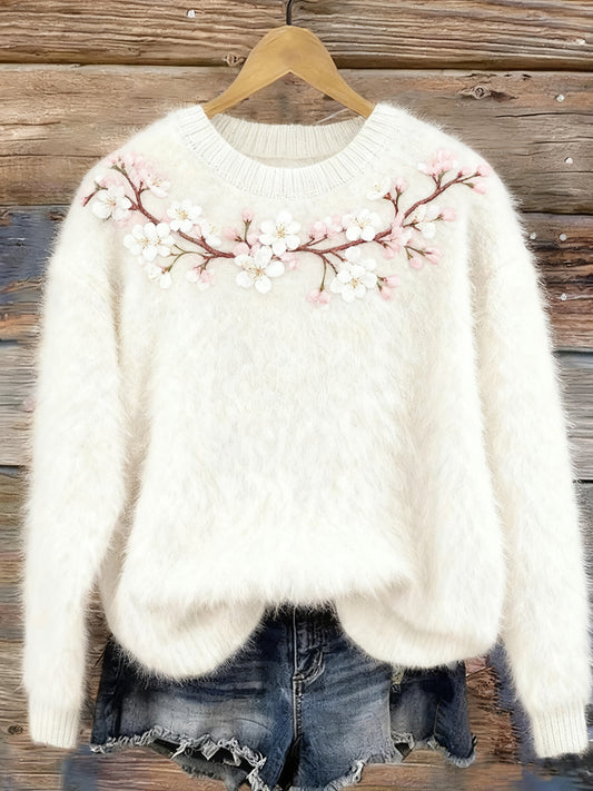 Női retro karácsonyi virágos művészet nyomtatás kényelmes flanel pulóver