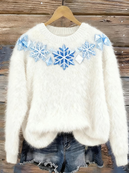 Női retro karácsonyi virágos művészet nyomtatás kényelmes flanel pulóver