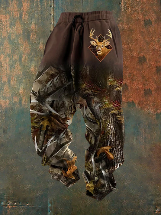 Férfi retro western nyomtatás laza alkalmi nadrág