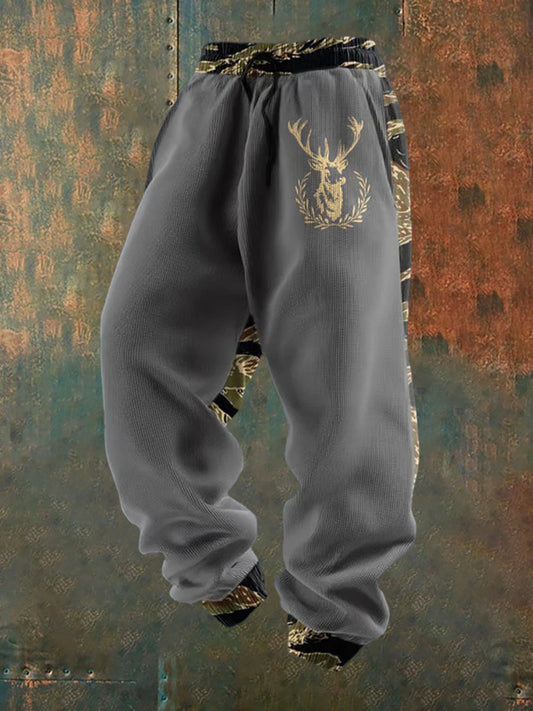 Férfi retro western nyomtatás laza alkalmi nadrág