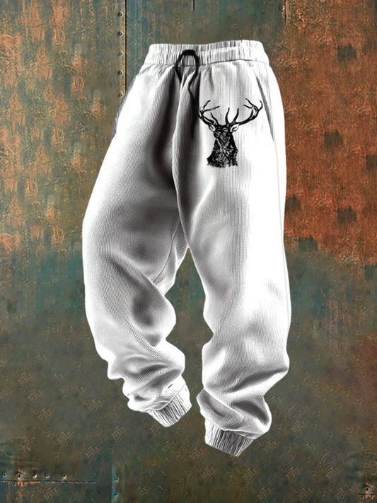 Férfi retro western nyomtatás laza alkalmi nadrág