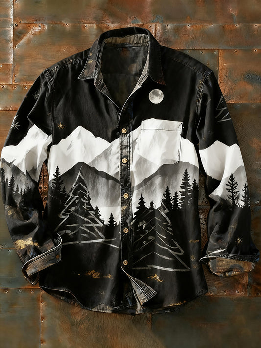 Férfi retro absztrakt művészet nyomtatás alkalmi hosszú ujjú ing