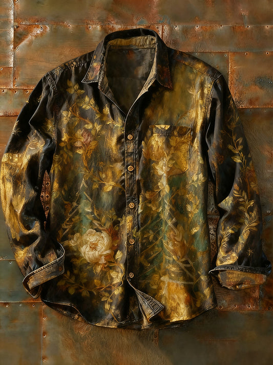 Férfi retro absztrakt művészet nyomtatás alkalmi hosszú ujjú ing